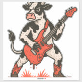 Rocker Cow PNG, Cow Playing Guitar Aufkleber (Blatt)