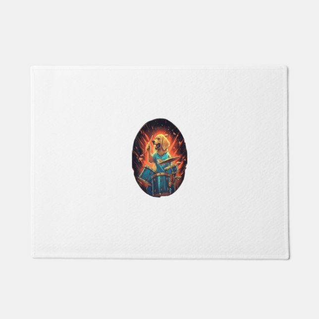 Rocker Drumming Golden Retriever Dog Drummer Fußmatte (Vorderseite)