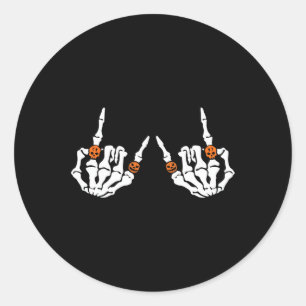 Rocker Hand Sign Rock Skeleton Pumpkin Skull Rings Runder Aufkleber