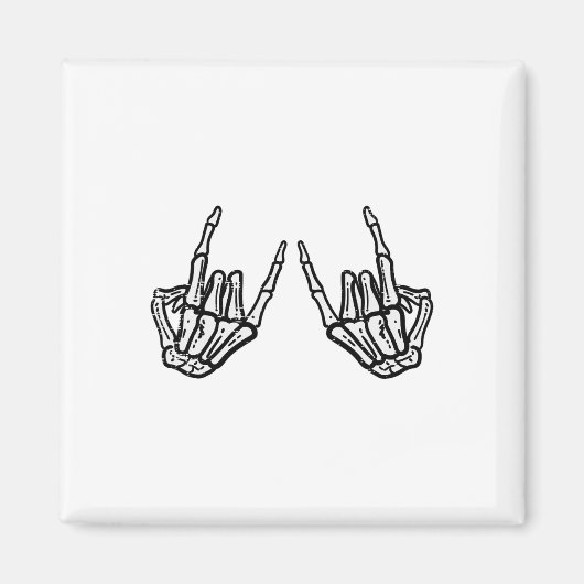 Rocker Hand Sign Rock Skelett Retro Halloween Männ Magnet (Vorne)