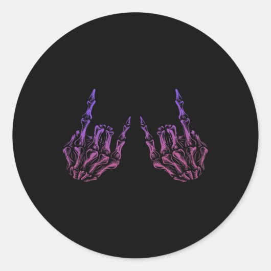 Rocker Hand Sign Rock Skelett Retro Halloween Männ Runder Aufkleber (Vorderseite)