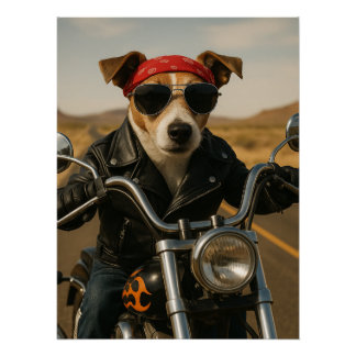Rocker Jack Russell auf dem Highway Poster