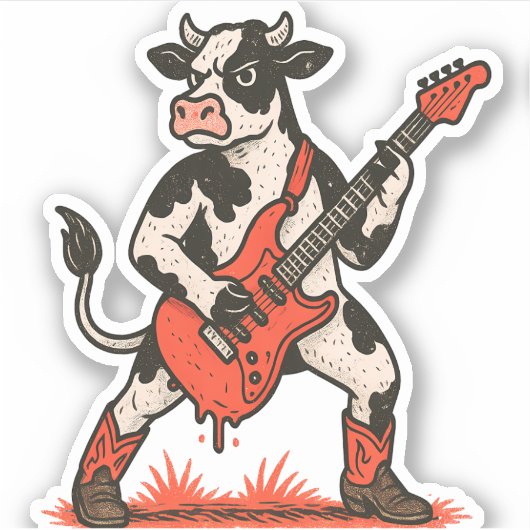 Rocker Kuh PNG, Kuh Gitarre spielen Aufkleber (Vorderseite)