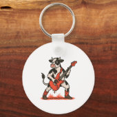 Rocker Kuh PNG, Kuh Gitarre spielen Schlüsselanhänger (Vorderseite)