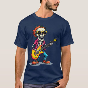 Rocker Punk Lustiger Skelett Rock Gitarre T-Shirt