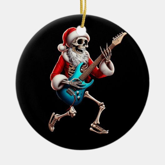 Rocker Santa Skeleton Gitarre Horror Weihnachtsroc Keramik Ornament (Vorne)