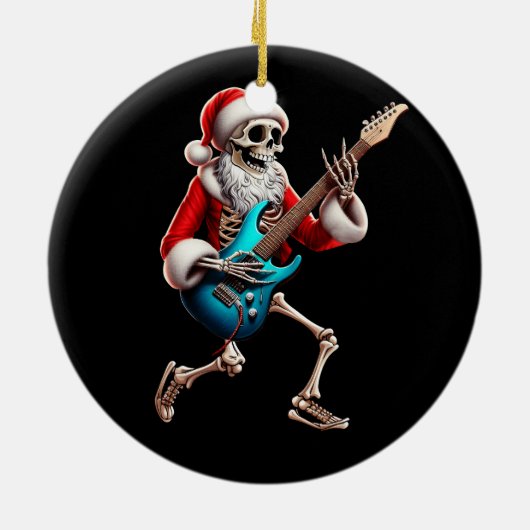 Rocker Santa Skeleton Gitarre Horror Weihnachtsroc Keramik Ornament (Hinten)