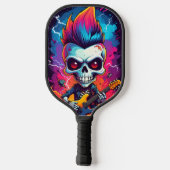 Rocker-Schädel mit Mohawk-Frisur Pickleball Schläger (Rückseite)