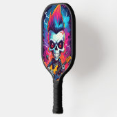 Rocker-Schädel mit Mohawk-Frisur Pickleball Schläger (Links)