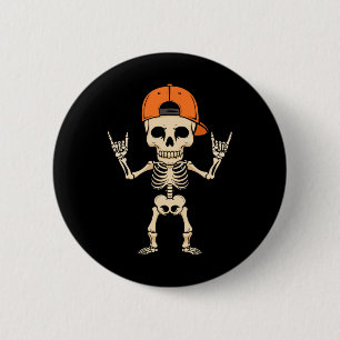 Rocker Skeleton Cap Halloween Punk Rock Men Boys Button