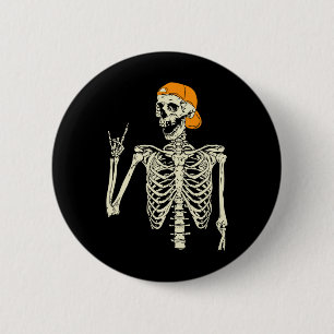 Rocker Skeleton Cap Skater Cool Halloween Punk Roc Button