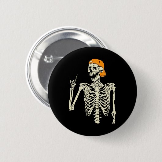 Rocker Skeleton Cap Skater Cool Halloween Punk Roc Button (Vorne & Hinten)