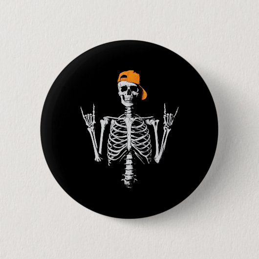 Rocker Skeleton Cap Skater Cool Halloween Punk Roc Button (Vorderseite)