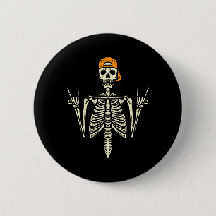 Rocker Skeleton Cap Skater Cool Halloween Punk Roc Button