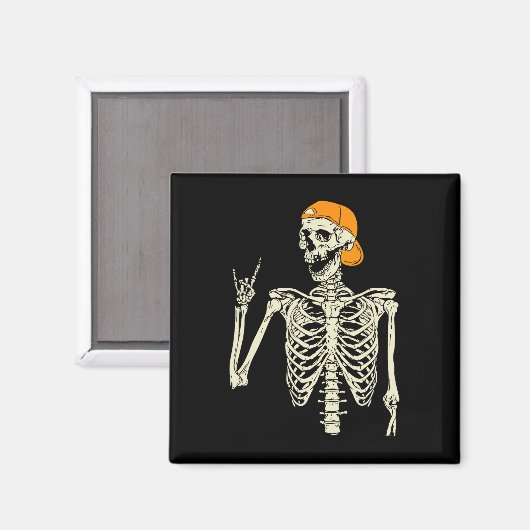 Rocker Skeleton Cap Skater Cool Halloween Punk Roc Magnet (Vorderseite/Rückseite)
