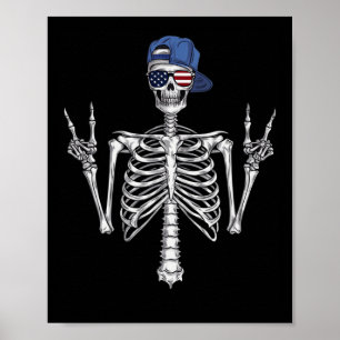 Rocker Skeleton Cap Skater Cool Halloween Punk Roc Poster