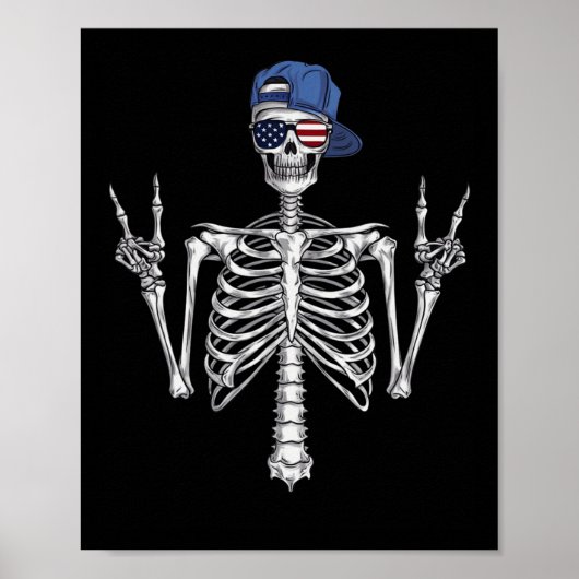 Rocker Skeleton Cap Skater Cool Halloween Punk Roc Poster (Vorne)