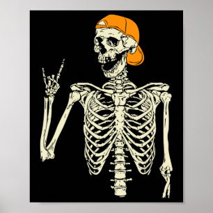 Rocker Skeleton Cap Skater Cool Halloween Punk Roc Poster