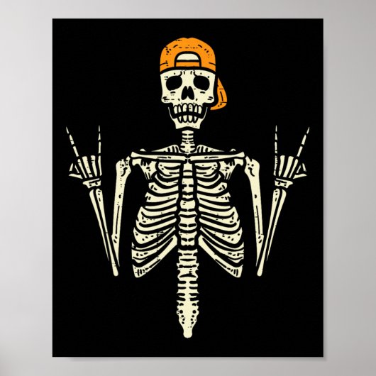 Rocker Skeleton Cap Skater Cool Halloween Punk Roc Poster (Vorne)