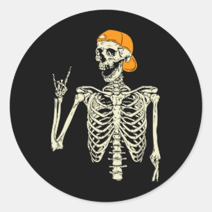 Rocker Skeleton Cap Skater Cool Halloween Punk Roc Runder Aufkleber