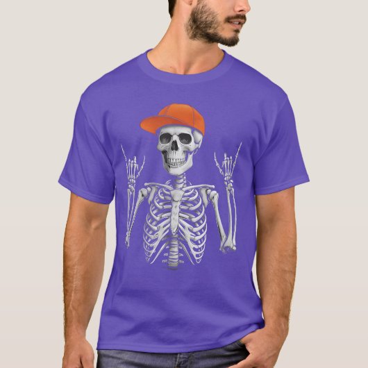 Rocker Skeleton Cap Skater Cool Halloween Punk Roc T-Shirt (Vorderseite)