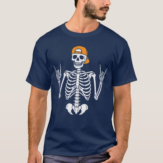 Rocker Skeleton Cap Skater Cool Punk Rock Men Boys T-Shirt (Vorderseite)