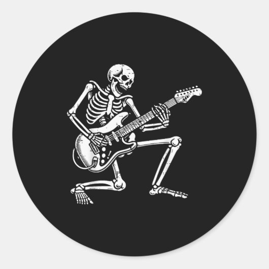 Rocker Skeleton Electric Guitar Rock Music Men Boy Runder Aufkleber (Vorderseite)