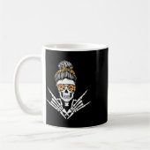 Rocker Skeleton Hand Rock on Leopard Messy Bun Hal Kaffeetasse (Links)