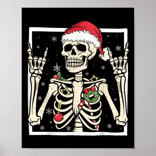Rocker Skeleton Santa Hat Cool Christmas Punk Rock Poster (Vorne)