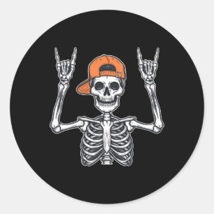 Rocker Skeleton Skater Cap Halloween Rock Men Boys Runder Aufkleber