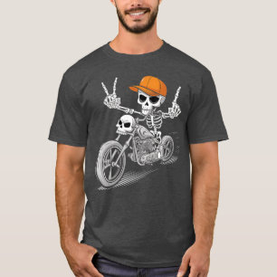 Rocker-Skelett auf Motorrad Cooles Halloween Punk T-Shirt