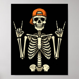 Rocker-Skelett-Halloween-Baseballkappe Cool Rock Poster