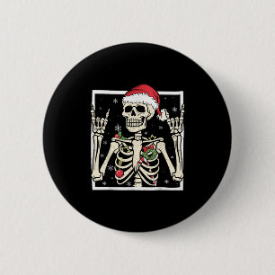 Rocker Skelett Weihnachtsmann Hut Coole Weihnachte Button