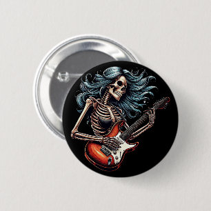 Rocker Skelettin spielt Gitarre Dark Art Button