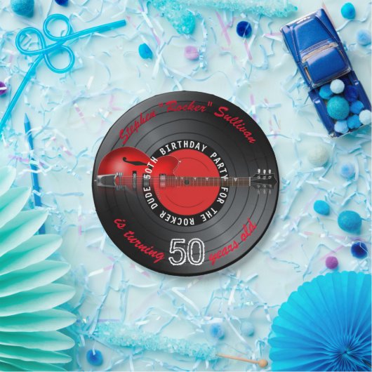 Rocker-Typ-Gitarren-Aufzeichnungs-50. Pappteller (Party)