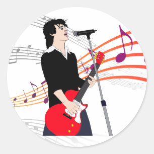 Rocker Typ Guitar Player Music Cartoon Art Runder Aufkleber
