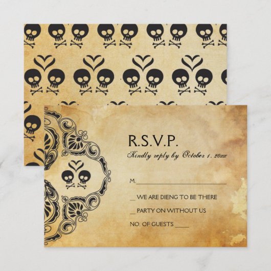 Rocker Wedding RSVP - Skull & Crossbones (Vorne/Hinten)