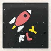 Rocket - Abstrakter Pop Rot & Gelb Art. FLY! Glasuntersetzer (Vorderseite)