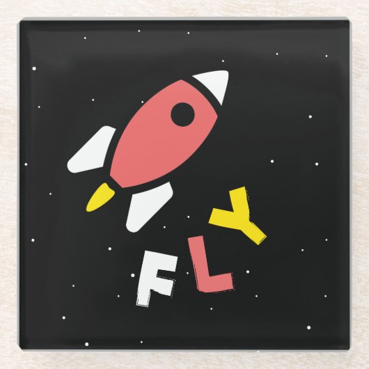 Rocket - Abstrakter Pop Rot & Gelb Art. FLY! Glasuntersetzer (Vorderseite)
