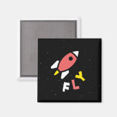 Rocket - Abstrakter Pop Rot & Gelb Art. FLY! Magnet (Vorderseite/Rückseite)