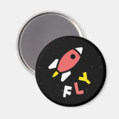 Rocket - Abstrakter Pop Rot & Gelb Art. FLY! Magnet (Vorderseite/Rückseite)