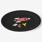 Rocket - Abstrakter Pop Rot & Gelb Art. FLY! Pappteller (Schrägansicht)