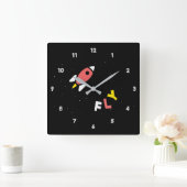 Rocket - Abstrakter Pop Rot & Gelb Art. FLY! Quadratische Wanduhr (Zuhause)