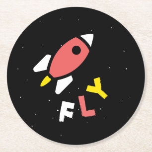 Rocket - Abstrakter Pop Rot & Gelb Art. FLY! Runder Pappuntersetzer