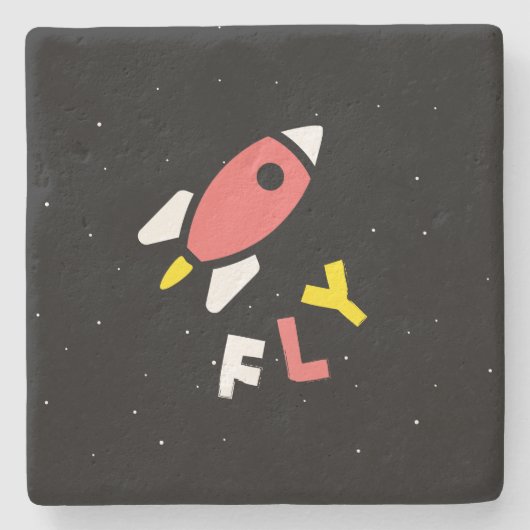 Rocket - Abstrakter Pop Rot & Gelb Art. FLY! Steinuntersetzer (Vorderseite)