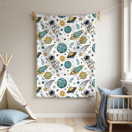 Rocket Adventure Blanket Space Gift for Newborn Fleecedecke