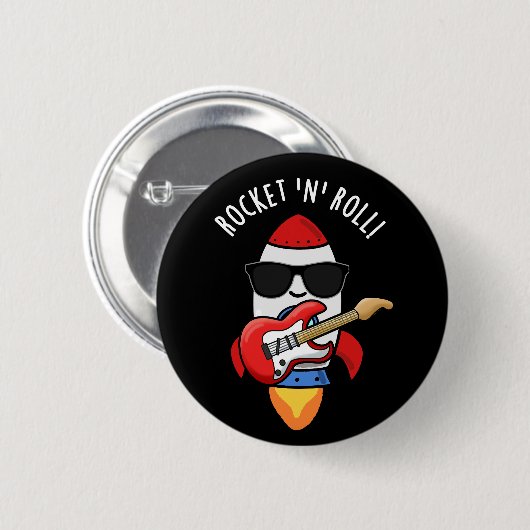 Rocket And Roll Funny Rocket Pun Dark BG Button (Vorne & Hinten)