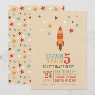 Rocket and Stars Space Thema Geburtstagsparty Einladung