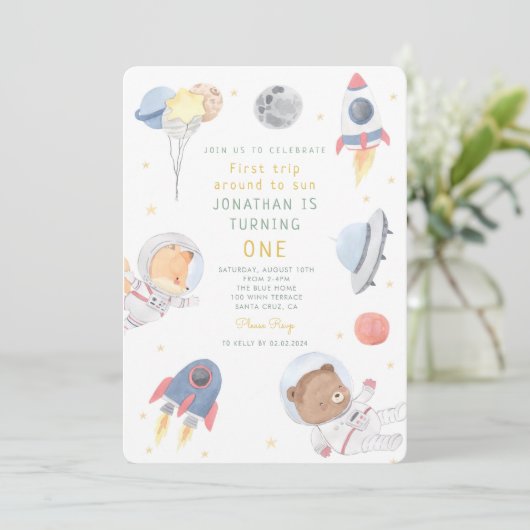 Rocket Astronaut Outer Space Geburtstag Einladung (Stehend Vorderseite)