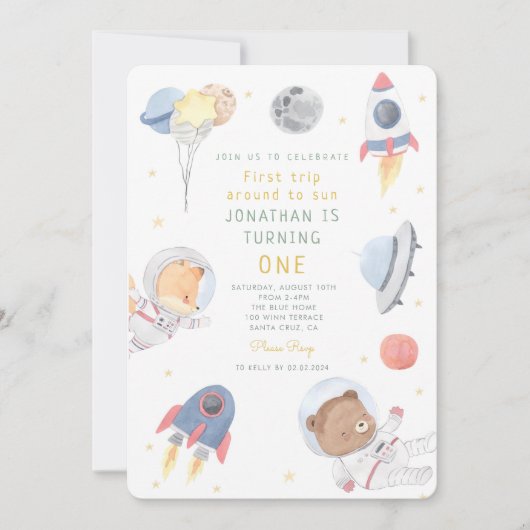 Rocket Astronaut Outer Space Geburtstag Einladung (Vorderseite)